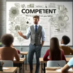 A confident teacher in a modern classroom, engaging with diverse students.