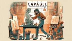 An artist in a studio, focusing on a complex sculpture, representing artistic skill and creativity