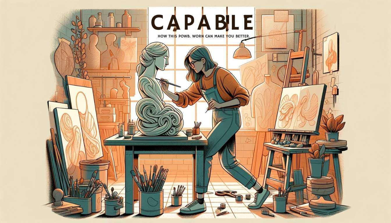 An artist in a studio, focusing on a complex sculpture, representing artistic skill and creativity