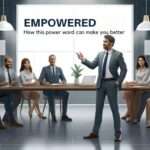 A middle-aged man leading a diverse team in a modern office setting, focusing on empowerment, leadership, and teamwork