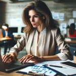 a focused professional woman working diligently in a modern office