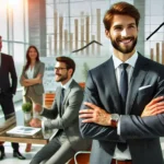 Confident professional in an office, highlighting career success and worthiness.