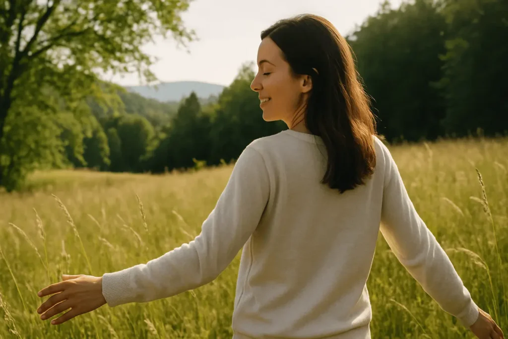 Woman enjoying nature with imagination