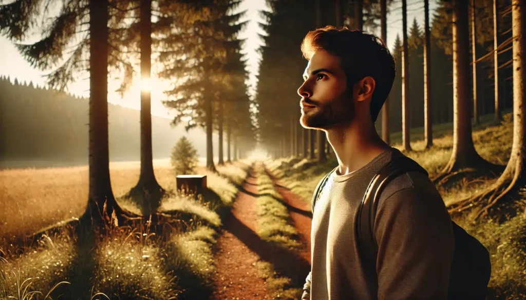 A person quietly reflects by a lake at sunrise, symbolizing deep inner resonance and clarity.