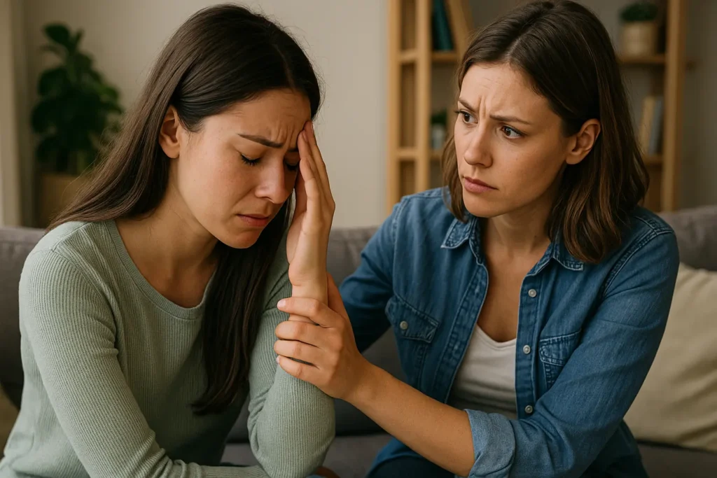 A resolute woman offering support, reflecting strength and reliability in relationships