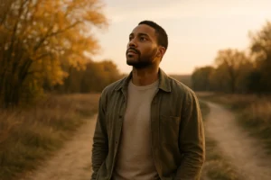 Person standing in the nature with resonance